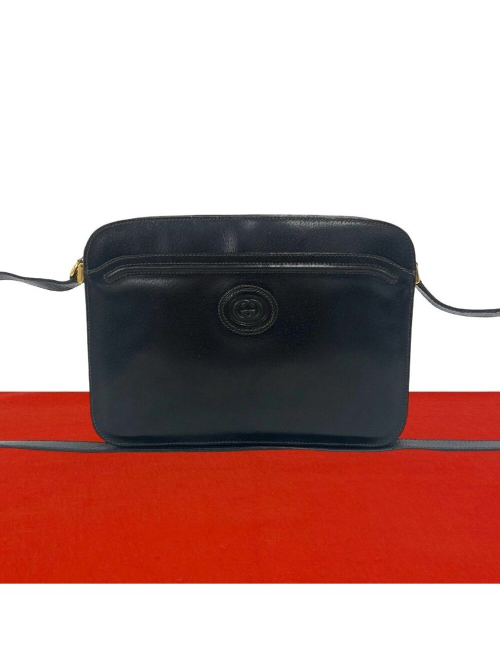 Gucci Vintage Interlocking G GG Logo Leather Shoulder Bag Pochette Black
